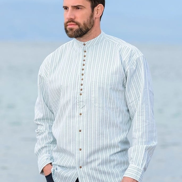 Weavers of Ireland Other - Civilian Grandfather Blue Stripe Irish Shirt
